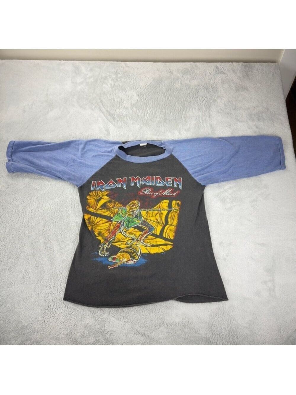 Vintage Iron Maiden Men's Size Medium 1980's Piece of Mind 3/4 Sleeve T-shirt